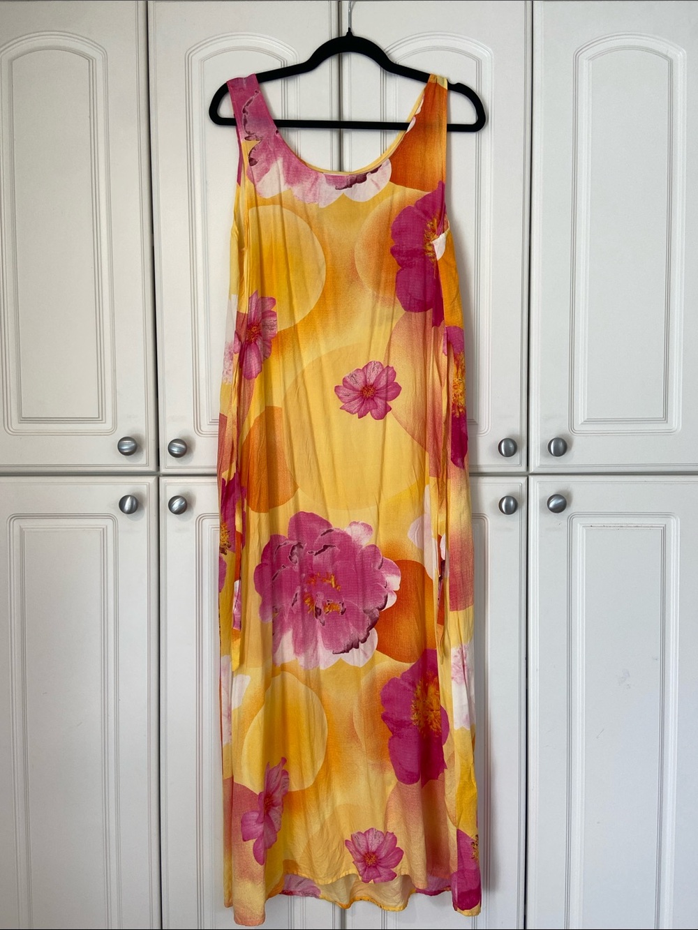 Vintage Connie Choi Sleeveless Yellow & Pink Floral Maxi Dress